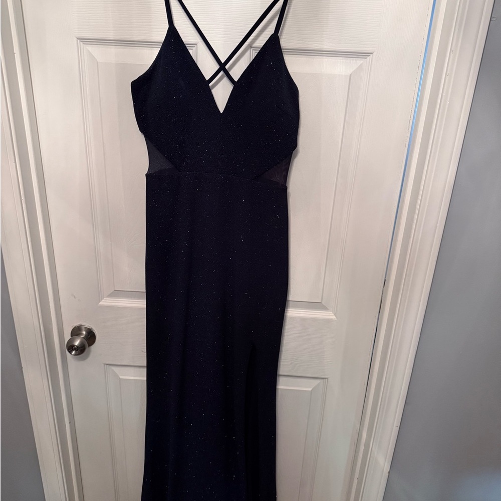 Elegant Blue Evening Dress with silver sparkle